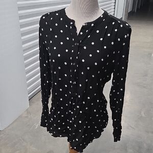 Old Navy Black Blouse with White Polka Dots